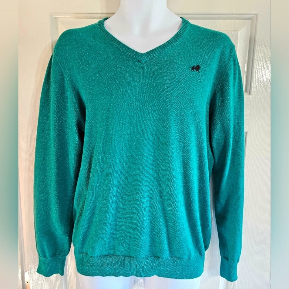 Old Navy Men Medium Green V-Neck Sweater Lion Logo Preppy Minimalist Classic 90s - Picture 2 of 6